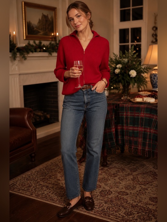 Pendleton Sweaters - Pendleton Women’s Large Red Zip-Up Cardigan Sweater Textured Knit Luxury